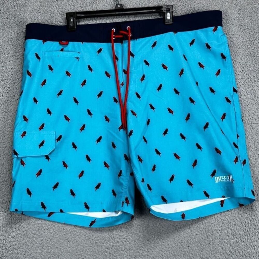 Duluth Trading Co. Swim Trunks Adult 42X9 Blue Birds Print Board Shorts Mens NEW